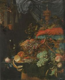 Still Life with Fruit and a Goldfinch, 1660-1679. Creator: Abraham Mignon