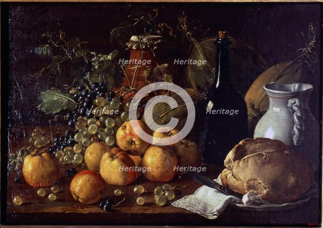 'Still Life with Fruit and bread' by Luis Melendez.