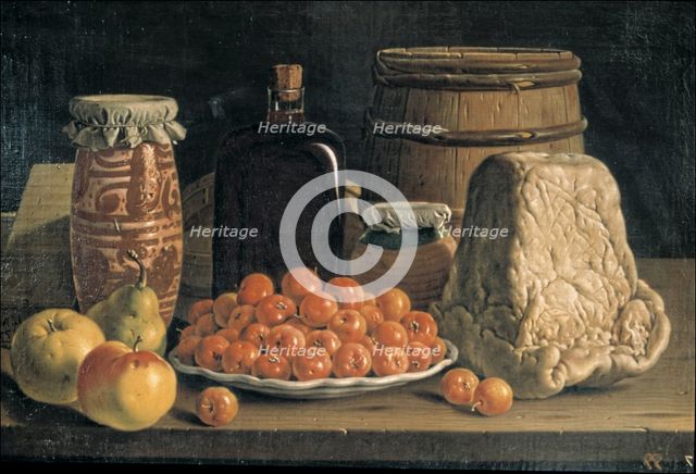 Still life with fruit and cheese', oil on canvas.