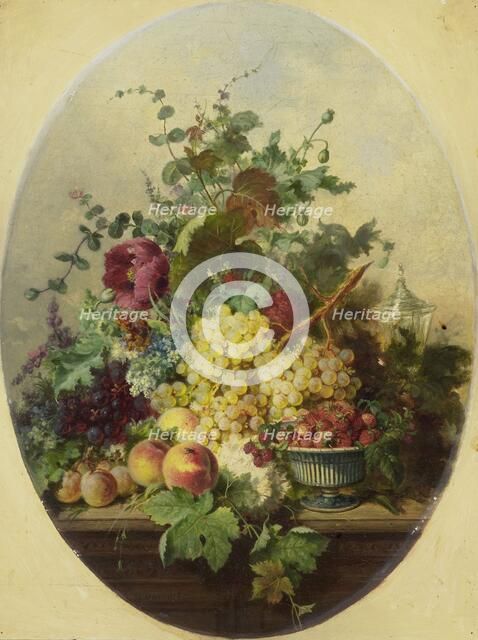 Still life with fruit and flowers, 1850-1853.  Creator: Louis Martinet.