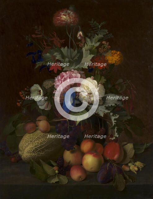 Still Life with Fruit and Flowers, 1852. Creator: Otto Didrik Ottesen.