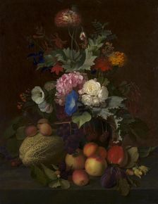 Still Life with Fruit and Flowers, 1852. Creator: Otto Didrik Ottesen