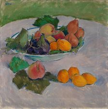 Still life with fruit and leaves