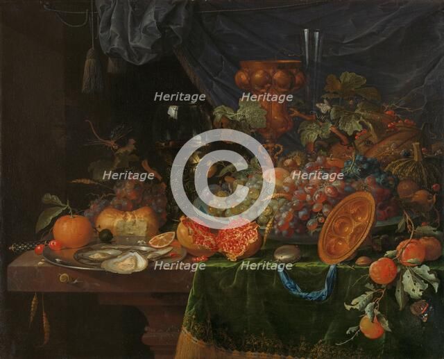 Still Life with Fruit and Oysters, 1660-1679. Creator: Abraham Mignon.