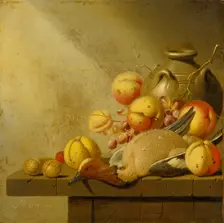 Still Life with Fruit and Plucked Duck, c1651-1653. Creator: Harmen Steenwijck