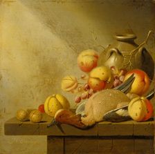 Still Life with Fruit and Plucked Duck, c1651-1653. Creator: Harmen Steenwijck