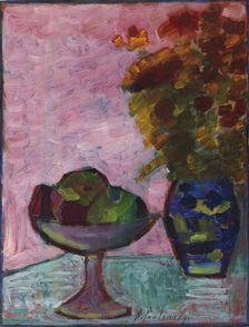 Still life with fruit bowl and flower vase, ca 1932. Creator: Javlensky, Alexei, von (1864-1941)