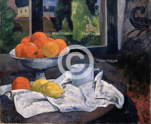 Still life with fruit bowl and lemons, c. 1890. Creator: Gauguin, Paul Eugéne Henri (1848-1903).
