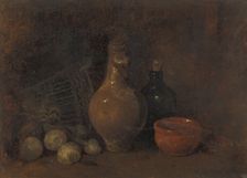 Still life with fruit, bottle and pottery, 1827-1887. Creator: Francois Bonvin