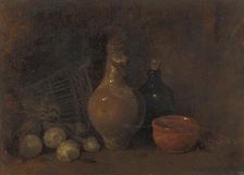 Still life with fruit, bottle and pottery, 1827-1887. Creator: Francois Bonvin