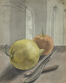 Still life with fruit, knife and pencil., 1779-1785. Creator: Jan Brandes