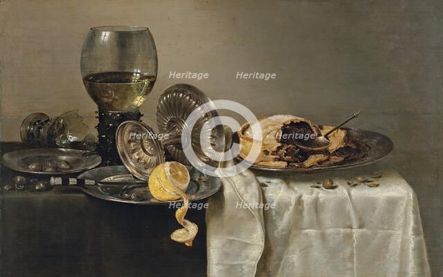 Still Life with Fruit Pie and various Objects, 1634. Creator: Willem Claesz. Heda.