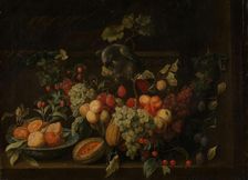 Still Life with Fruits and a Parrot, c1670-1690. Creator: Peeter Gysels