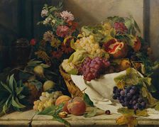 Still life with fruits and flowers, 1847. Creator: Rosalia Amon