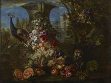 Still life with fruits and flowers in the garden of an Italian villa, Second Half of the 17th cen.
