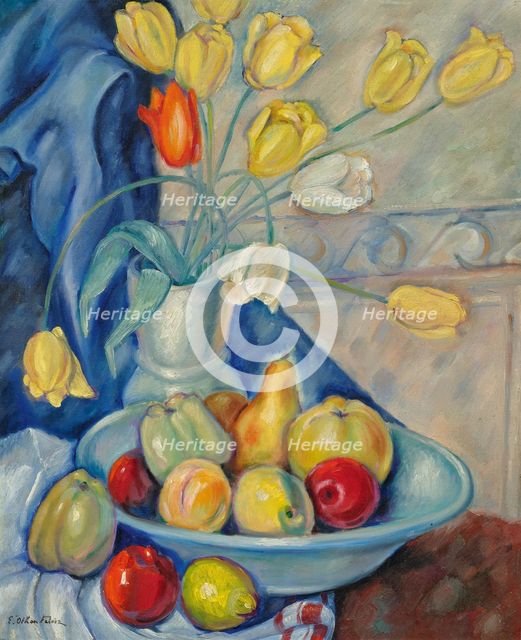 Still life with fruits and tulips, 1927-1928. Creator: Friesz, Achille-Emile-Othon (1879-1949).