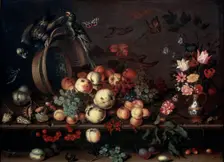 Still Life with Fruits, Flowers and Parrots 1620s. Artist: Balthasar van der Ast