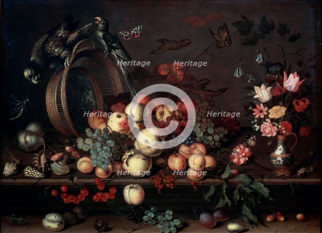 'Still Life with Fruits, Flowers and Parrots', 1620s. Artist: Balthasar van der Ast