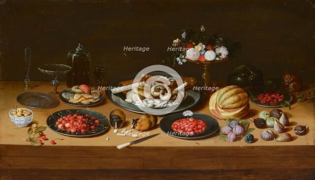 Still life with fruits, pastries, a tazza and guinea pig. Creator: Kessel, Jan van, the Elder (1626-1679).