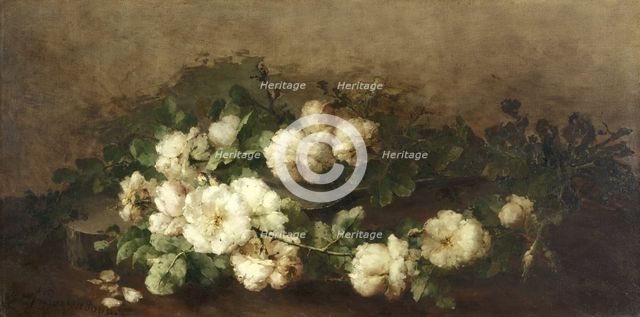 Still life with guitar and roses, 1880-1896. Creator: Marguerite Roosenboom.