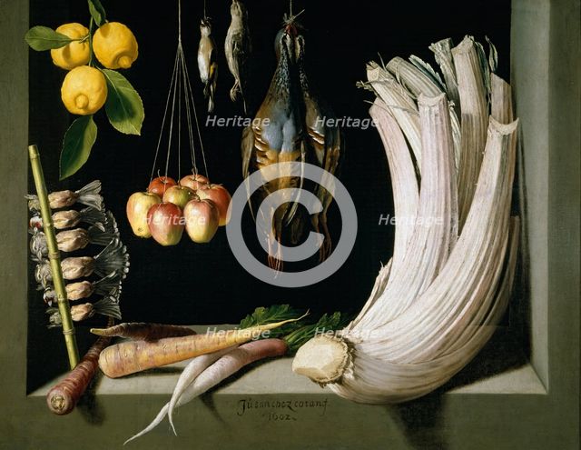 Still Life with Game Fowl,Vegetables and Fruits, 1602. Creator: Juan Sanchez Cotan.