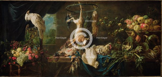 Still Life with Game, Vegetables, Fruit and Cockatoo, 1650. Artist: Utrecht, Adriaen van (1599-1652)