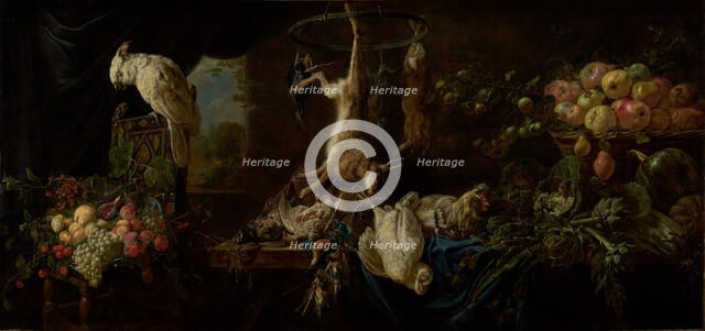 Still Life with Game, Vegetables, Fruit, and a Cockatoo, 1650. Creator: Adriaen van Utrecht.