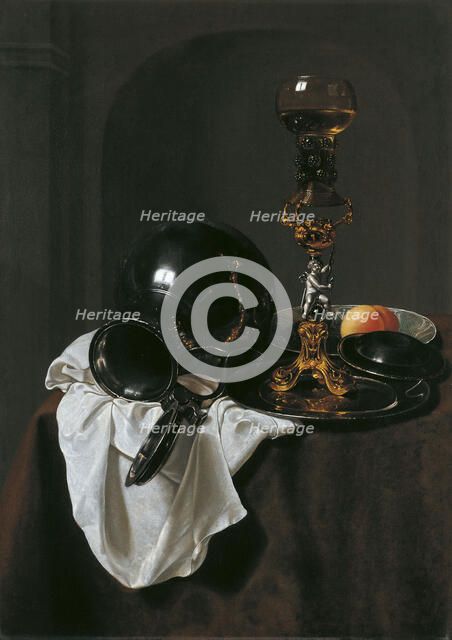 Still Life with glass of wine and pewter jug. Artist: Treck, Jan Jansz. (1605-1652)