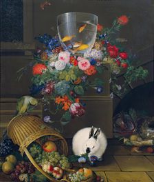 Still life with goldfish bowl, 1810. Creator: Johann Knapp