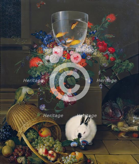 Still life with goldfish bowl, 1810. Creator: Johann Knapp.