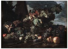 Still Life with Grapes 17th century. Artist: Michelangelo Pace del Campidoglio