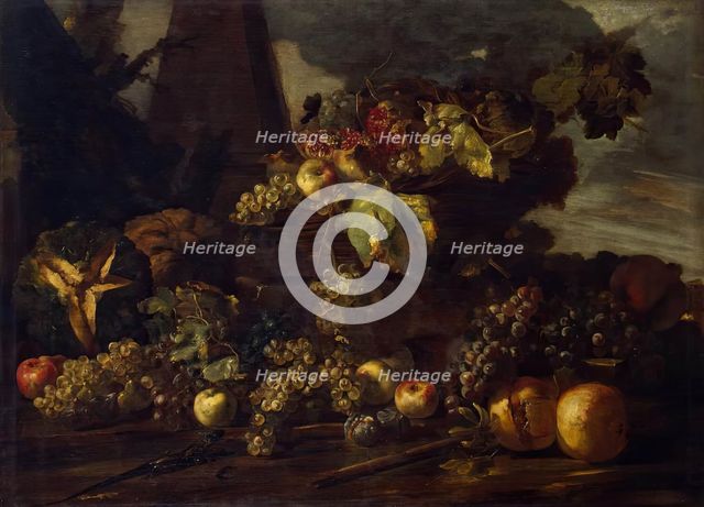 Still Life with Grapes, 1650. Creator: Michelangelo Pace del Campidoglio.