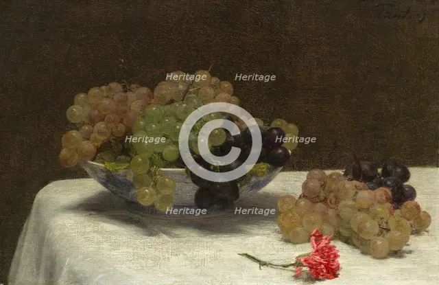 Still Life with Grapes and a Carnation, c. 1880. Creator: Henri Fantin-Latour.