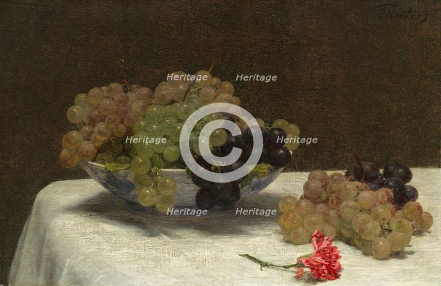 Still Life with Grapes and a Carnation, c. 1880. Creator: Henri Fantin-Latour.