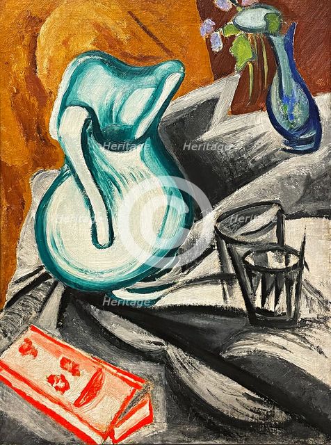 Still Life with Green Jug, 1913. Creator: Rozanova, Olga Vladimirovna (1886-1918).