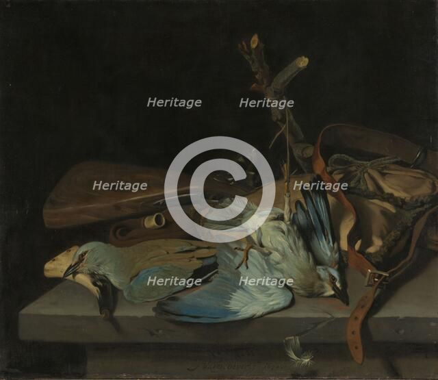 Still life with hunting implements and birds, 1670. Creator: Hendrick ten Oever.