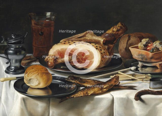 Still Life with Ham, 1625. Creator: Claesz, Pieter (c. 1597-1660).