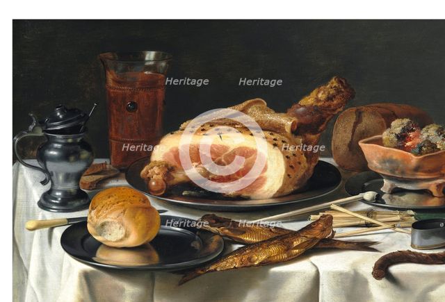 Still Life with Ham, 1625. Creator: Pieter Claesz.