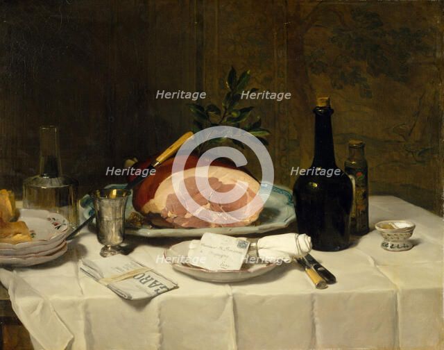 Still Life with Ham, 1870s. Creator: Philippe Rousseau.