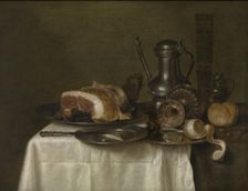 Still life with ham and bread, 1649. Creator: Willem Claesz. Heda