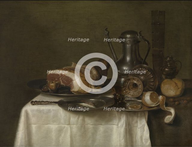 Still life with ham and bread, 1649. Creator: Willem Claesz. Heda.
