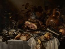 Still life with ham, between 1640 and 1649. Creator: Pieter Claesz