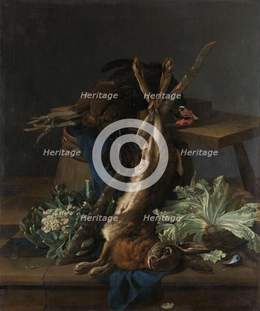 Still Life with Hare and a Black Rooster, 1659. Creator: Cornelis Lelienbergh.
