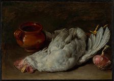 Still Life with Hen and Onion, about 1750-1760. Creator: Giacomo Ceruti