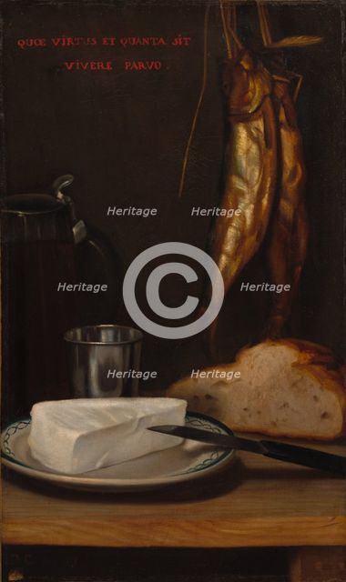 Still Life with Herring, Bread, and Cheese, 1858. Creator: Alexandre-Gabriel Decamps (French, 1803-1860).
