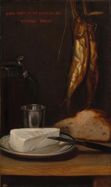 Still Life with Herring, Bread, and Cheese, 1858. Creator: Alexandre-Gabriel Decamps (French, 1803-1860)