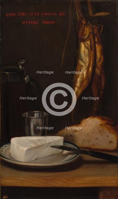 Still Life with Herring, Bread, and Cheese, 1858. Creator: Alexandre-Gabriel Decamps (French, 1803-1860).
