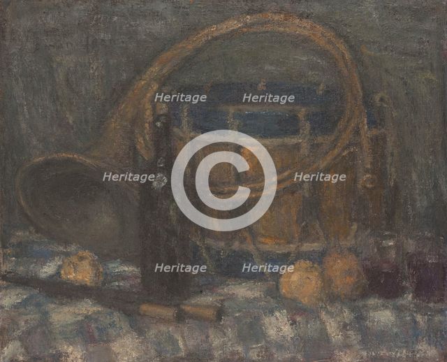 Still life with horn and drum, c1900. Creator: Edmond Francois Aman-Jean.