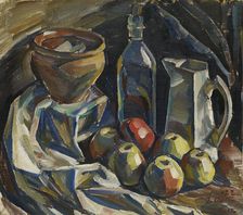 Still Life with Jug, Pot, Bottle and Apples, 1922. Creator: Ilmari Aalto
