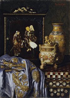 Still life with Japanese art objects, 1888. Creator: Max Schodl